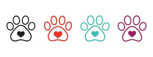pet paw outline icon symbol with heart icon inside vector