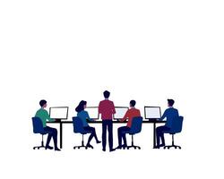 Illustration of a professional team working together in an office environment. Collaborative teamwork, modern workspace, and technology-focused productivity concept vector