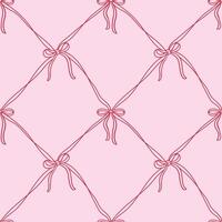Retro coquette seamless pattern with thin ribbons and bows. vintage background. Girly coquettish aesthetic for Valentines day vector