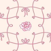 Retro coquette seamless pattern with ribbons, bows and heart shaped loops. vintage background. Girly coquettish aesthetic for Valentine's day vector