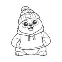 Panda wearing a jacket and head warmer for coloring vector