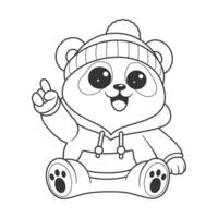 Cute panda wearing a hoodie and beanie for coloring vector