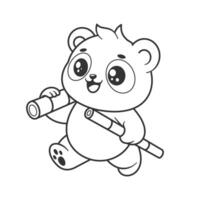 Panda walking with 2 bamboos for coloring vector