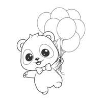 Cute panda is floating with balloons for coloring vector