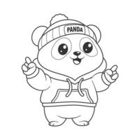 Panda wearing a hoodie for coloring vector