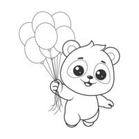 Cute panda floats with lots of balloons for coloring vector