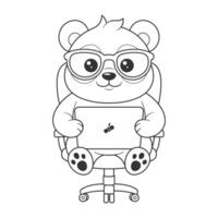 Cute panda is working in front of a tablet for coloring vector