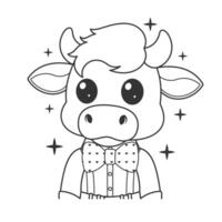 Cute cow wearing a bowtie for coloring vector