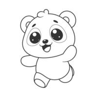 Cute panda is running and waving for coloring vector