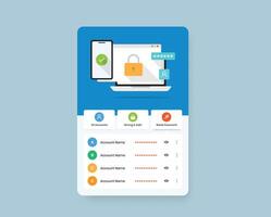 Security, safety and password management representative simple flat illustration with app concept vector