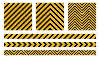 Set of Yellow and Black Diagonal and Chevron Striped Warning Tapes and Patterns for Safety, Construction, and Hazard Markings vector