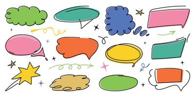 Speech bubble set in trendy cartoon style. Chat balloons set for text, dialog icon, comic comments, talk box. Message in cloud frame. Doodle illustration on white background. vector