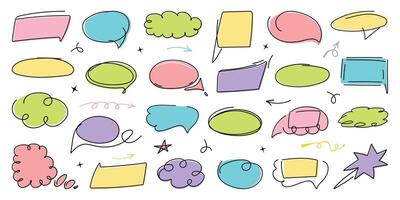 Speech bubble in trendy doodle style. Handwritten Chat balloons set for text, dialog icon, comic comments, talk box. Message in cloud frame. Child Isolated illustration on white background vector