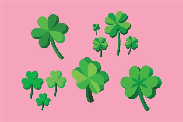 3d four-leaf clover greeting icon set for Saint Patrick's Day