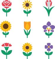 Unique flat color flower icon set. vector