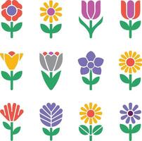 A flat color icon set based on floral vector
