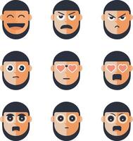 A set of flat illustration icons representing various human expressions isolated on a white background vector