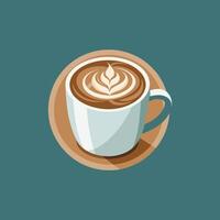 A cup of coffee with a latte art on a blue background vector
