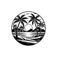 A black and white logo of palm trees and the ocean vector