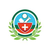 A medical emblem with a red cross and a green laurel vector
