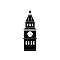 A black and white illustration of a clock tower vector