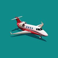 A red and white private jet on a blue background vector