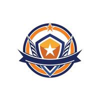 A shield with an orange star on it vector