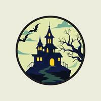 Halloween house with bats and bats in the background vector