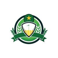 A green and white emblem with a star on it vector