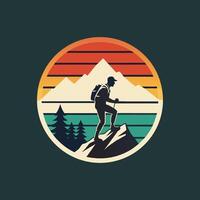 The man is standing on the mountain with a backpack vector