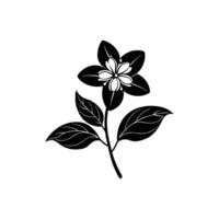 A black and white flower with leaves on it vector