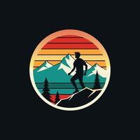 A man is standing on a mountain with a mountain in the background vector