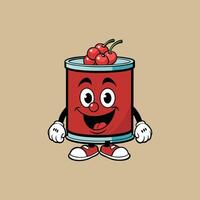 A cartoon can of cherries with a smile on its face vector