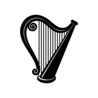 A black and white illustration of a harp vector