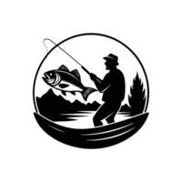 A man fishing with a fish in a circle vector