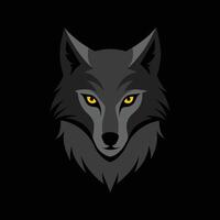 A wolf head with yellow eyes on a black background vector