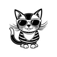 A black and white drawing of a cat wearing sunglasses vector