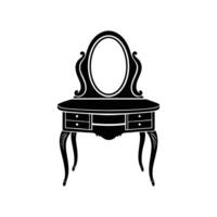 Black and white illustration of a dressing table vector