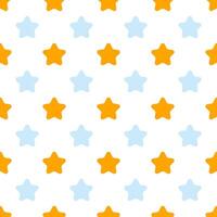 Seamless geometric pattern of small orange and blue stars on a white background vector