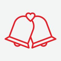 Two Wedding Bells with heart symbol on top using outline style. Wedding bells icon. Bells With Heart. vector