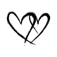 Two intertwined black hand-drawn hearts, simple brushstroke style on a white background. Concept of love, relationships, and connection. Valentine's day illustration. vector