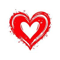 Abstract red heart with bold brushstrokes and splatter details on a white background, symbolizing love and creativity. Valentine's day illustration. vector