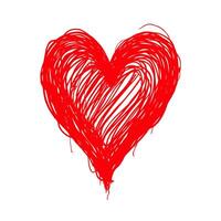 Abstract red scribble heart drawn in expressive, sketchy style on a white background. Concept of love, passion, and creativity. Valentine's day illustration. vector