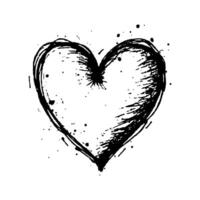 Black ink hand-drawn heart with scattered splatters, on a clean white background, emphasizing love, creativity, and simplicity. Valentine's day illustration. vector