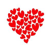 Multiple red hearts arranged into a larger heart on a white background, symbolizing love and affection. Valentine's day illustration. vector