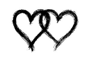 Two black brushstroke hearts intertwined, minimalistic artistic design on a white background, expressing love and connection. Valentine's day illustration. vector