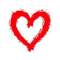 Hand-painted red heart with artistic splashes on a plain white background, Valentine's day illustration. vector