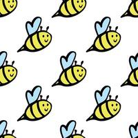 Seamless pattern with happy bees doodle for decorative print, wrapping paper, greeting cards, wallpaper and fabric 3 vector