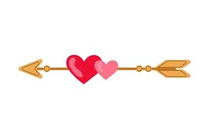 Arrow icon with hearts. Golden arrow. Direction, path, aim. Flat illustration on white background. vector