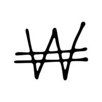 Hand drawn won currency symbol. Brush stroke doodle. Single element for design 3 vector
